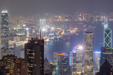 Fototapeta na wymiar View of the downtown of Hong Kong from Victoria Peak.