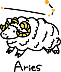 星座　牡羊座の星と羊のイラスト