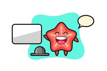Naklejka premium starfish cartoon illustration doing a presentation