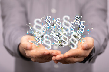 Law paragraph digital hologram background 3D rendering