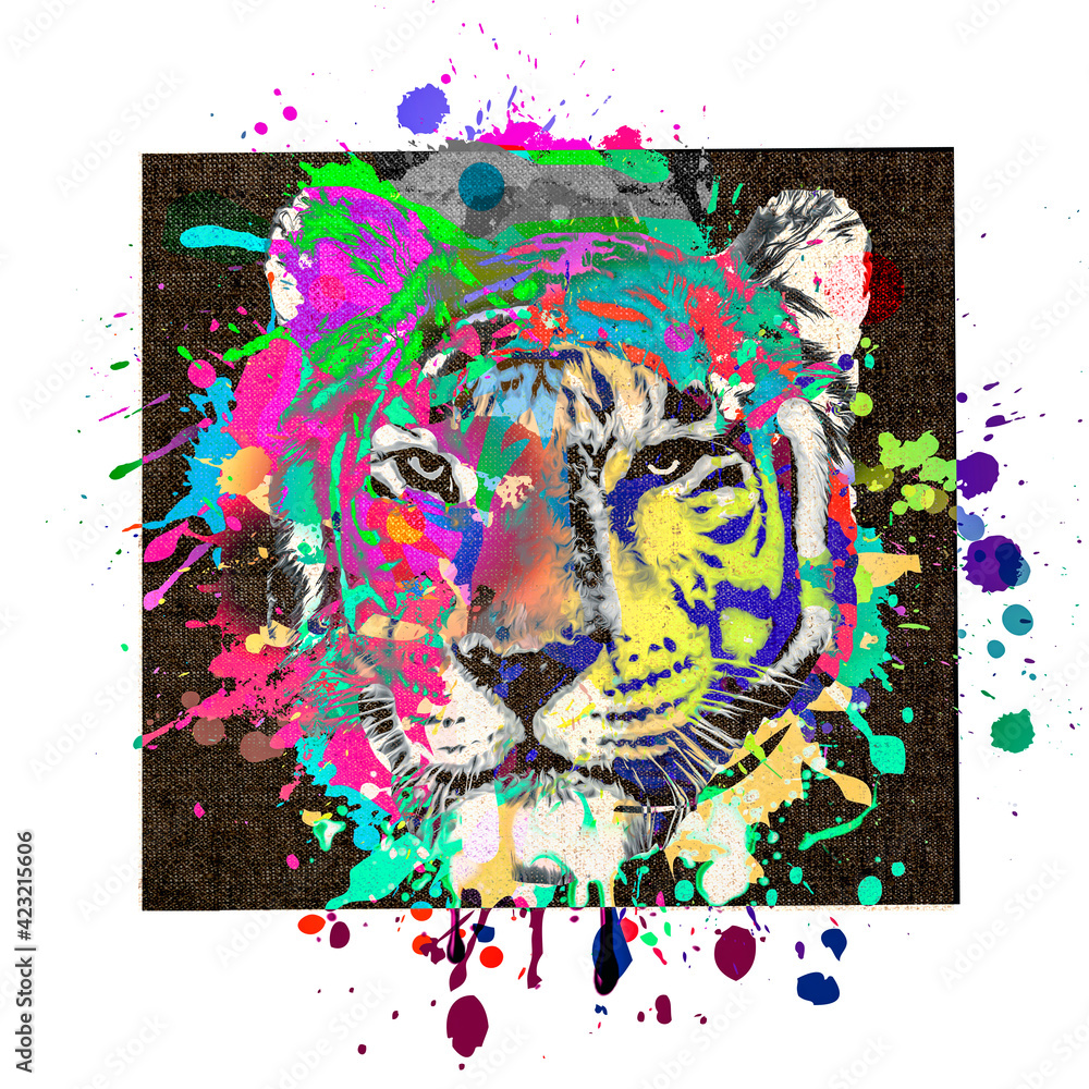 Wall mural tiger head illustration color art