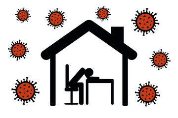 person with depression in quarantine virus info graphic