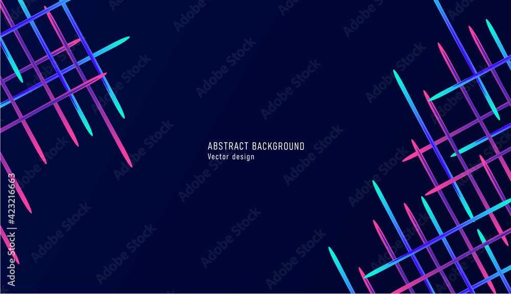 Poster abstract background with laser bright straight lines shooting from the edges of the screen with blan