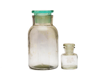 pharmacy utensils previously used on white background, isolate