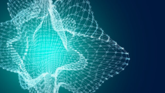 Dise&ntilde;o abstracto de trama de &aacute;tomos entrelazados. Dise&ntilde;o 3d realista con degradado. Fondo tecnolog&iacute;a.