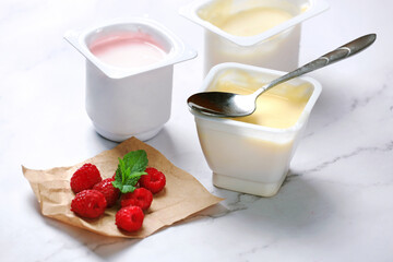Fresh organic yogurt with berries.Breakfast,healthy nutrition.