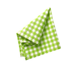 Green checkered towel isolated on white,checked kitchen cloth.Easter decor element.