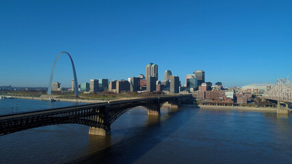 St. Louis skyline with Arch and Eads Bridge over Mississippi