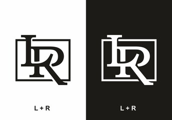 Black and white LR initial letter in square shape