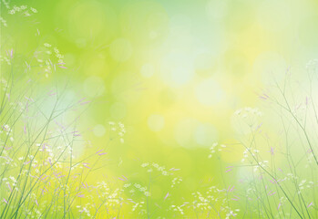 Fototapeta na wymiar Vector summer, green, nature background, blossom flowers on bokeh background.