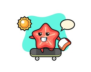 starfish character illustration ride a skateboard