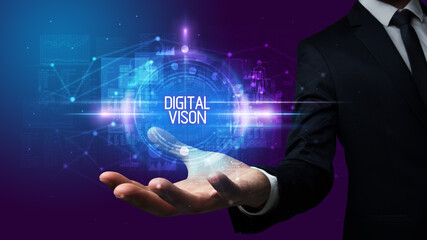 Man hand holding digital technology concept