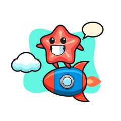 starfish mascot character riding a rocket