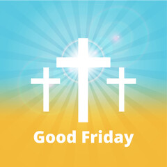 Good Friday. Background with white cross and sun rays in the sky,vector illustration.