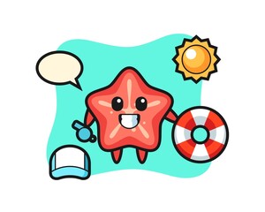 Cartoon mascot of starfish as a beach guard