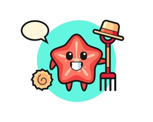Mascot character of starfish as a farmer