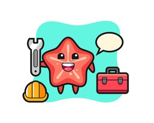 Mascot cartoon of starfish as a mechanic