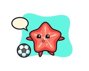 Illustration of starfish cartoon is playing soccer