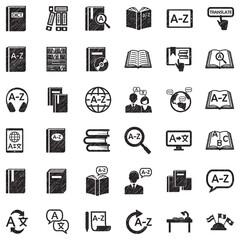 Dictionary Icons. Black Scribble Design. Vector Illustration.