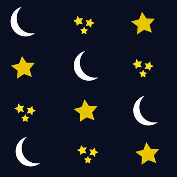 Night sky, yellow stars and a crescent cartoon vector background wallpaper