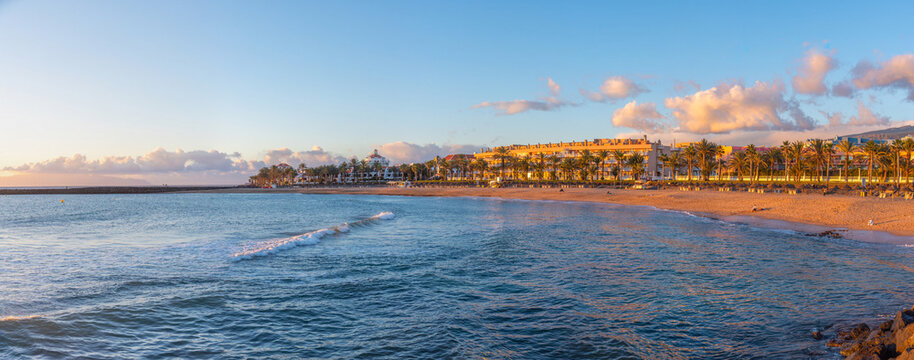 Sunset view of Playa del Camison at Tenerife, Canary islands, Spain.