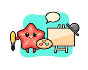 Illustration of starfish mascot as a painter