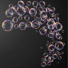 Collection of realistic soap bubbles. Bubbles are located on a transparent background. Vector flying soap bubbles.  Bubble PNG. Water glass bubble realistic png	