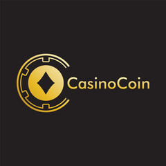 Fototapeta premium Gold Casino coin logo vector in Elegant Style with Black Background for casino business, gamble, card game, speculate, etc
