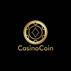 Gold Casino coin logo vector in Elegant Style with Black Background for casino business, gamble, card game, speculate, etc