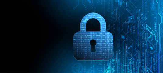 Abstract technological background on the topic of information security. Abstract lock icon with numbers in the middle of the outline. © Alex