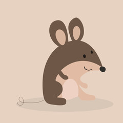 Сute mouse sits on a light brown background