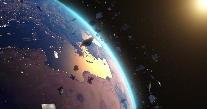 Space debris around planet Earth