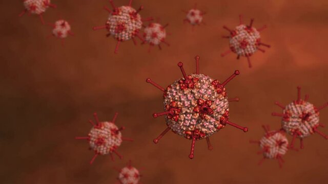Adenovirus used as vectors in gene therapy against red background; double-stranded DNA adenovirus used in biotechnology 3d render