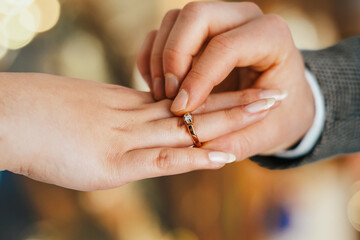  Groom Put on Wedding Ring Bride Hand