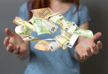 bill euro banknote in hand rain