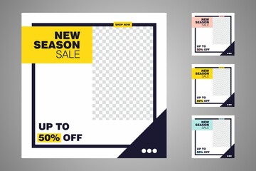 New set of editable minimal banner templates. Suitable for social media posts and web or internet ads. Vector illustration with photo college.