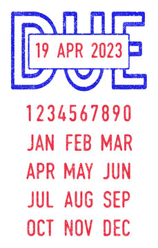 Vector illustration of the Due stamp and editable dates (day, month and year) in ink stamps