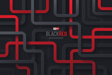 Abstract red, grey and black geometric curve line overlap layers on dark background. Modern tech futuristic design. You can use for cover template, poster, banner web, Print ad. Vector illustration