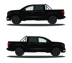 Black pickup truck illustration with white background