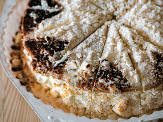 a piece of cake with chocolate close-up