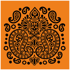 mexican sugar skull and paisley, vintage design t shirts