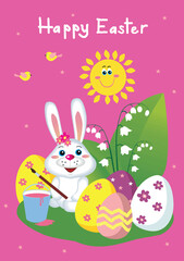 Obraz na płótnie Canvas Rabbit prepares for Easter, paints Easter eggs.