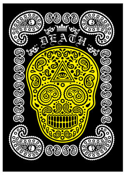 mexican sugar skull and paisley, vintage design t shirts