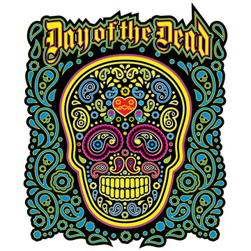 mexican sugar skull and paisley, vintage design t shirts