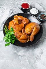 chicken meat barbecue snack grilled poultry pieces fried fast food portion on the table meal top view copy space food background rustic 