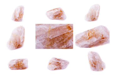Collection of stone mineral Rutile in quartz