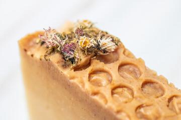 Natural handmade cold process soap with honeycomb pattern
