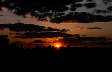 Autumn red sunset with a purple sky