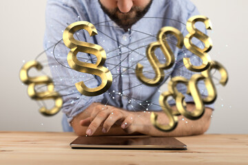 Lawyer and advocate on-line law services concept.