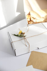 Gift wrap with envelope in white and beige colors